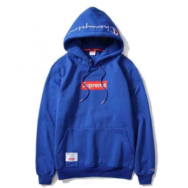 supreme x champion hoodie blue